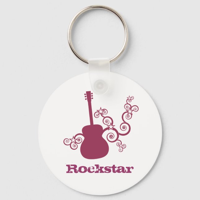 Rockstar Guitar Keychain, Fuchsia Keychain (Front)