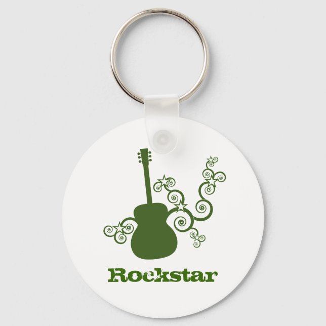 Rockstar Guitar Keychain, Green Keychain (Front)
