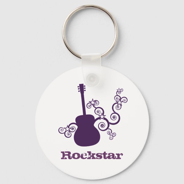 Rockstar Guitar Keychain, Purple Keychain (Front)