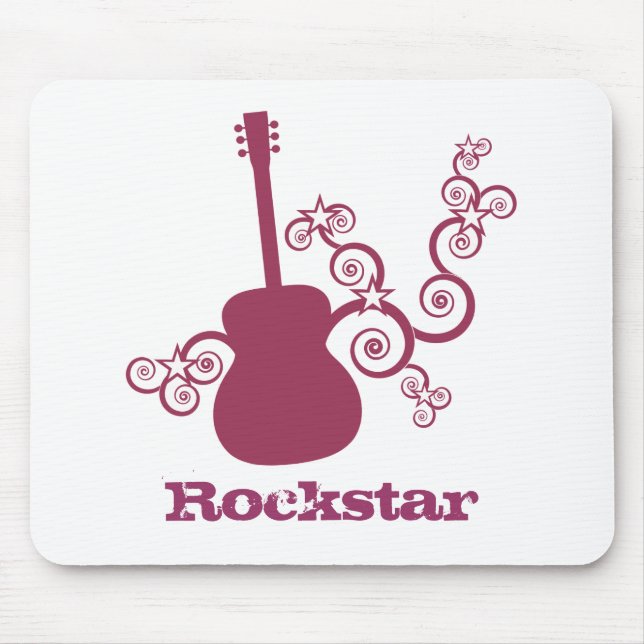 Rockstar Guitar Mousepad, Fuchsia Mouse Pad (Front)