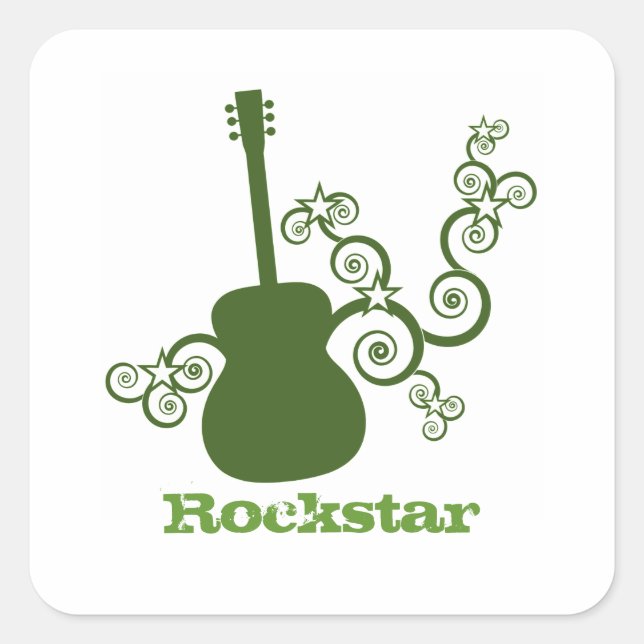 Rockstar Guitar Square Stickers, Olive Green Sticker (Front)