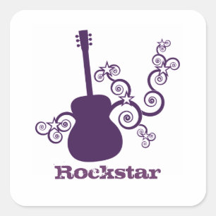 Rockstar Guitar Square Stickers, Purple Square Sticker