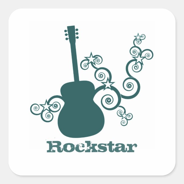 Rockstar Guitar Square Stickers, Teal Sticker (Front)