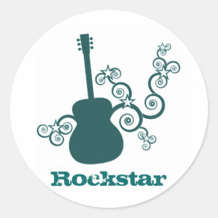 Rockstar Guitar Stickers, Dark Teal Classic Round Sticker