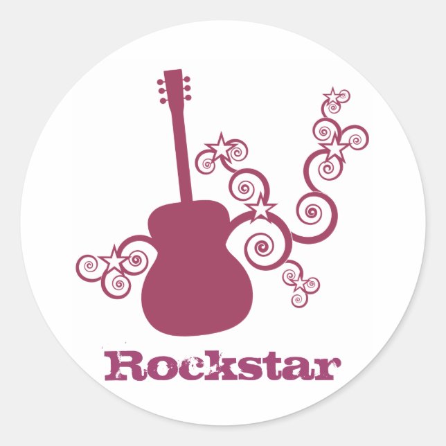 Rockstar Guitar Stickers, Fuchsia Classic Round Sticker (Front)