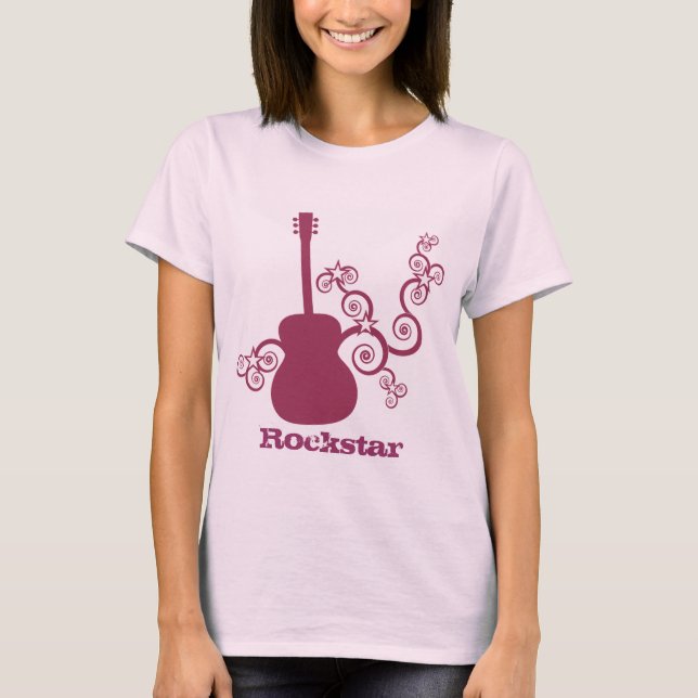 Rockstar Guitar Woman's Shirt, Fuchsia T-Shirt (Front)