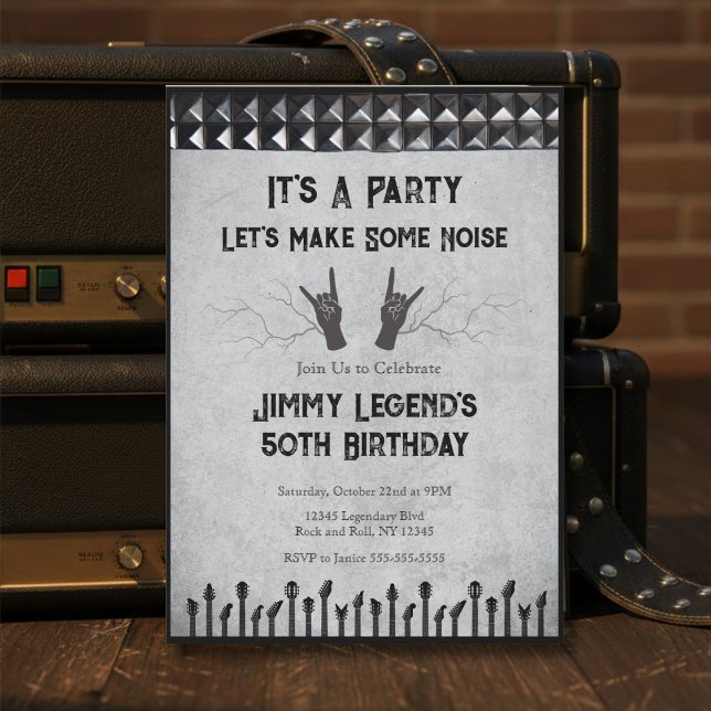 Rockstar Guitarist 50th Birthday Party Invitation (It's a Party! Let's Make Some Noise with this Rockstar Guitarist 50th Birthday Invitation)