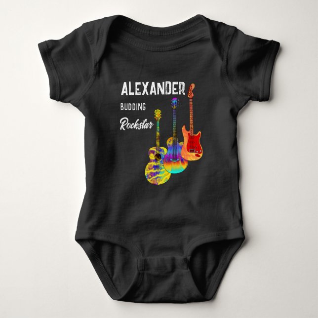 rockstar guitarist colorful guitar baby bodysuit (Front)