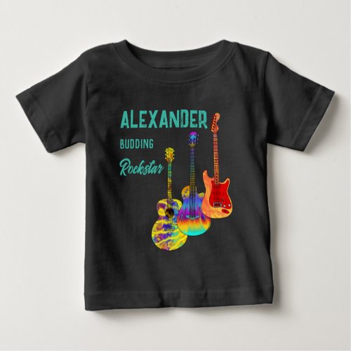 rockstar guitarist colorful guitars baby T_Shirt