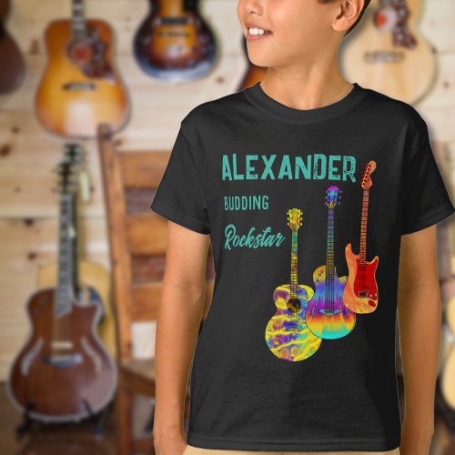 rockstar guitarist colorful guitars  T_Shirt