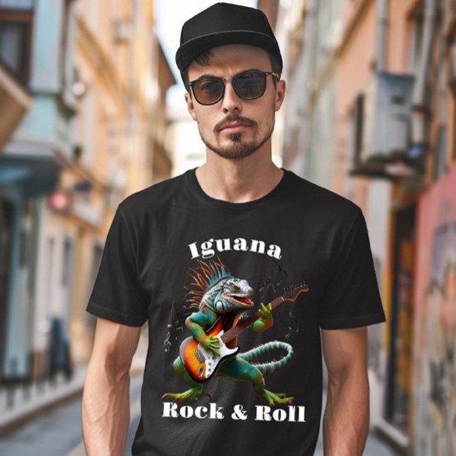 Rockstar Iguana in a Colorful Music Burst T-Shirt (Creator Uploaded)