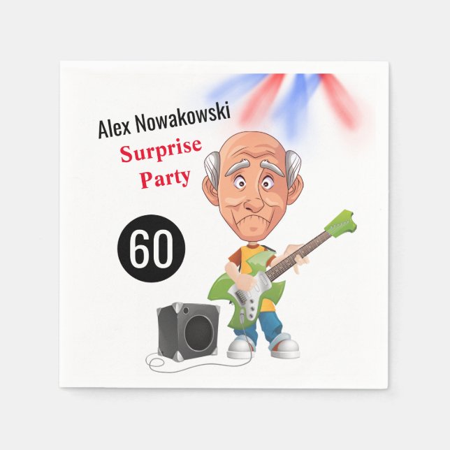Rockstar Joke 60th Mens Funny Birthday Guitar Funk Napkins (Front)