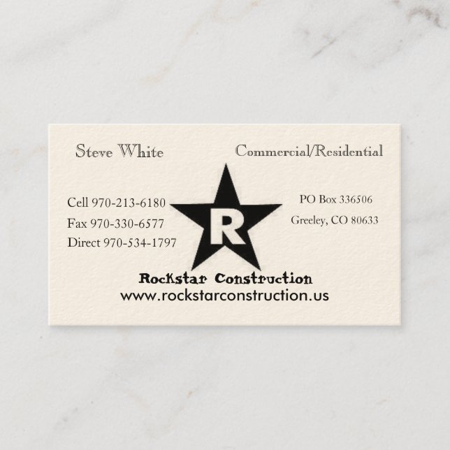 ROCKSTAR Logo, Rockstar Constructi... - Customized Business Card (Front)