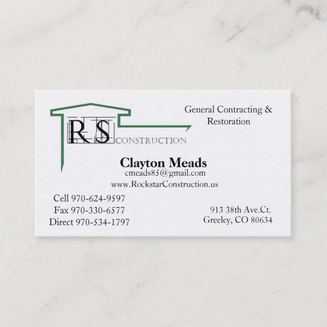 ROCKSTAR Logo, Rockstar Construction, Eric Andr... Business Card (Front)