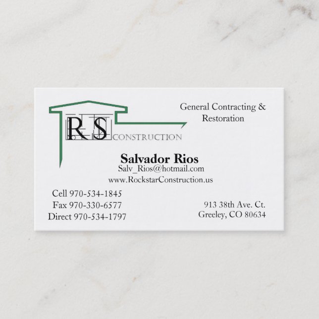 ROCKSTAR Logo, Rockstar Construction, Eric Andr... Business Card (Front)
