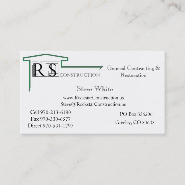 ROCKSTAR Logo, Rockstar Construction, Eric Andr... Business Card (Front)