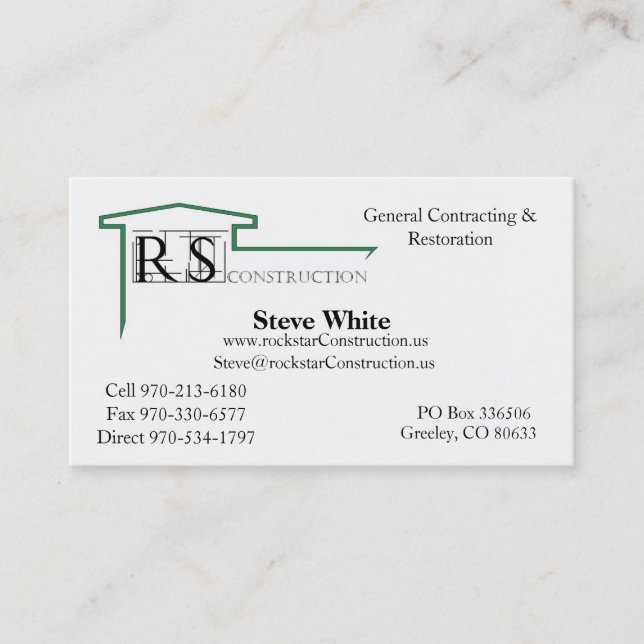 ROCKSTAR Logo, Rockstar Construction, Eric Andr... Business Card (Front)