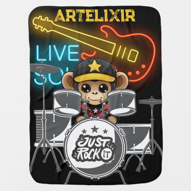 Rockstar Monkey Print Baby Blanket (Front)