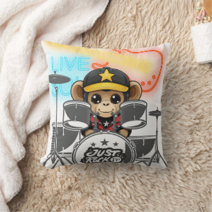 Rockstar Monkey Throw Pillow