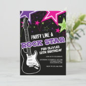 Rockstar Pink purple guitar birthday Invitation (Standing Front)