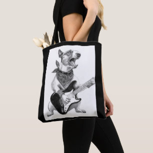Rockstar pooch, guitar hero tote bag