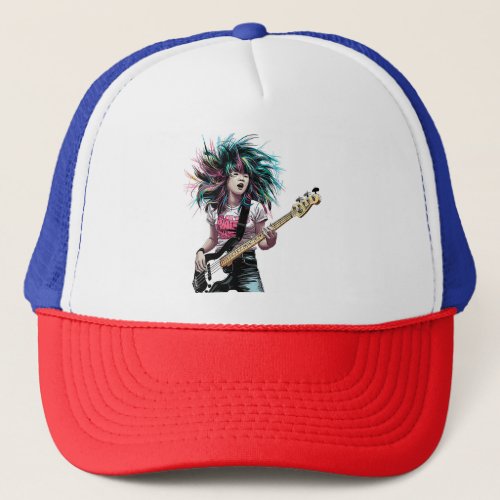 Rockstar Rhythm Bass_Playing Asian Girl  Trucker Hat