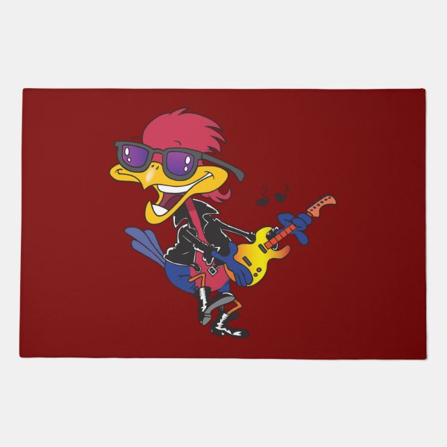 Rockstar Roadrunner Bird Playing Guitar Doormat (Front)
