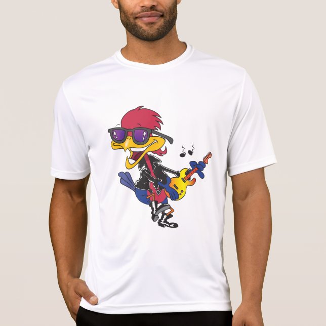 Rockstar Roadrunner Bird Playing Guitar T-Shirt (Front)
