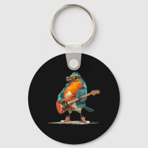 Rockstar Robin Bird with Jacket and E-Guitar Keychain