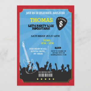 Rockstar Rock Music Gig Birthday Party Invite