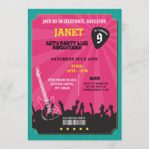 Rockstar Rock Music Gig Guitar Pick Party Invite
