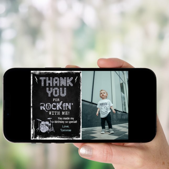 Rockstar Rocker Chalk Grunge Thank You Card (Front Digital)