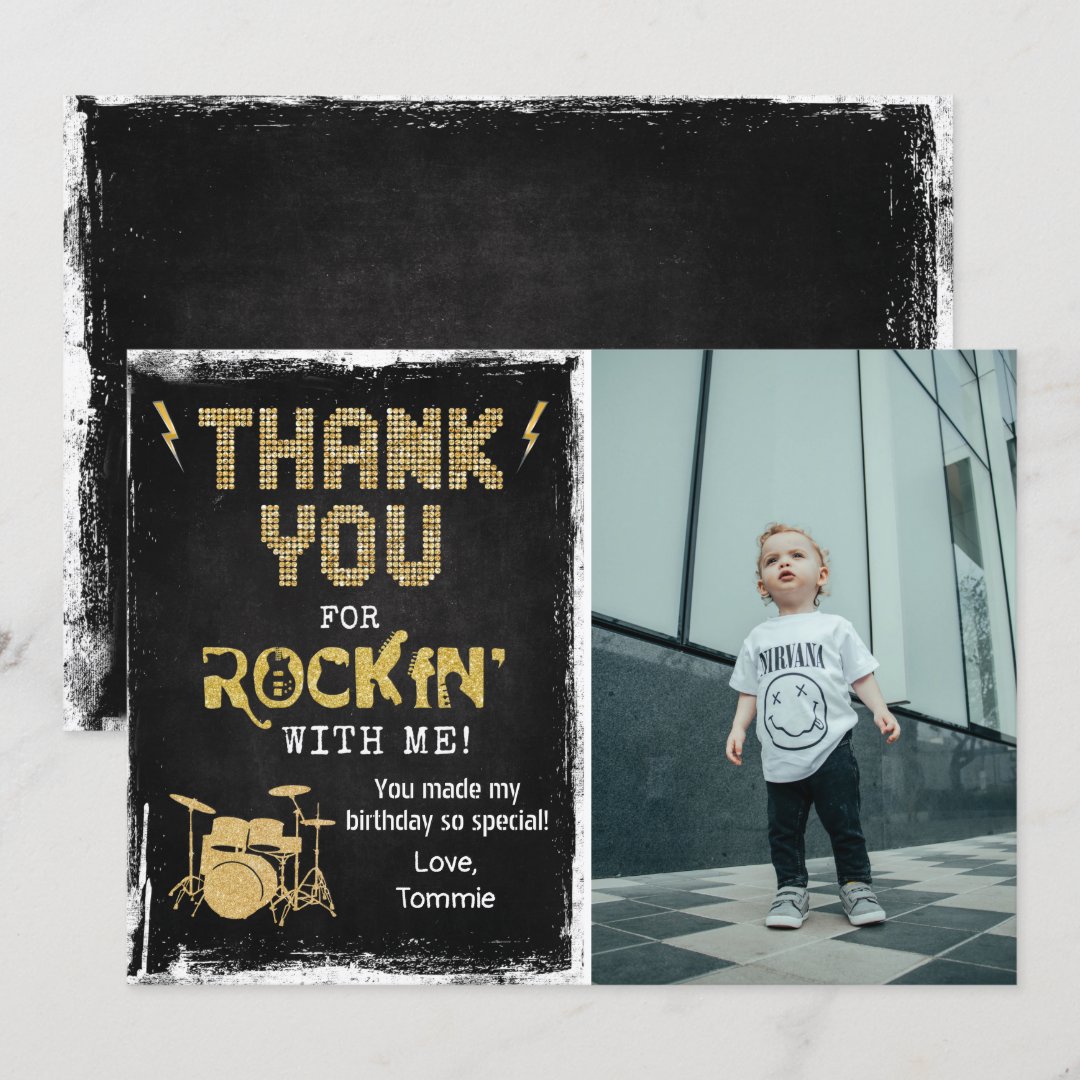 Rockstar Rocker Chalk Grunge Thank You Card | Zazzle