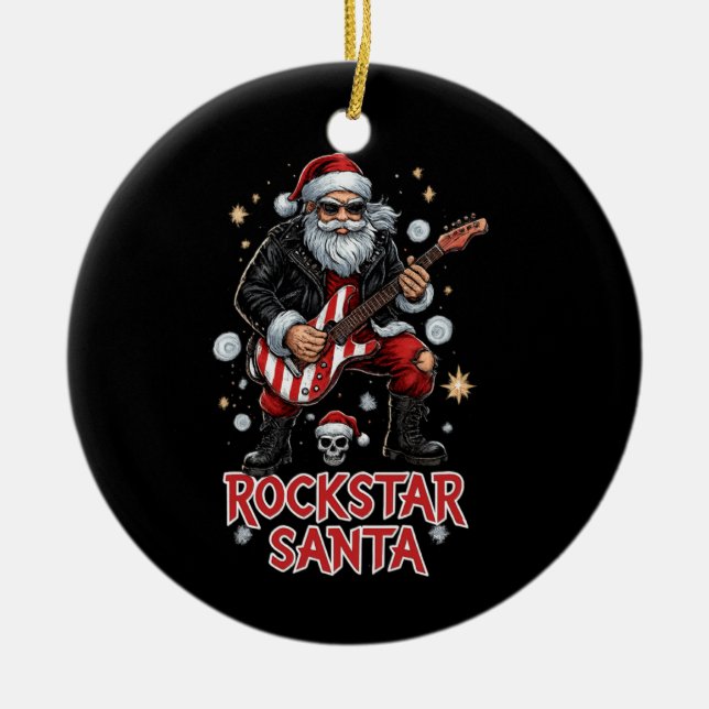 Rockstar Santa Ceramic Ornament (Front)