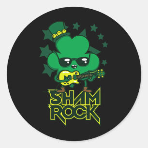 Rockstar Shamrock And Roll Fun St Patrick Day Vint Classic Round Sticker
