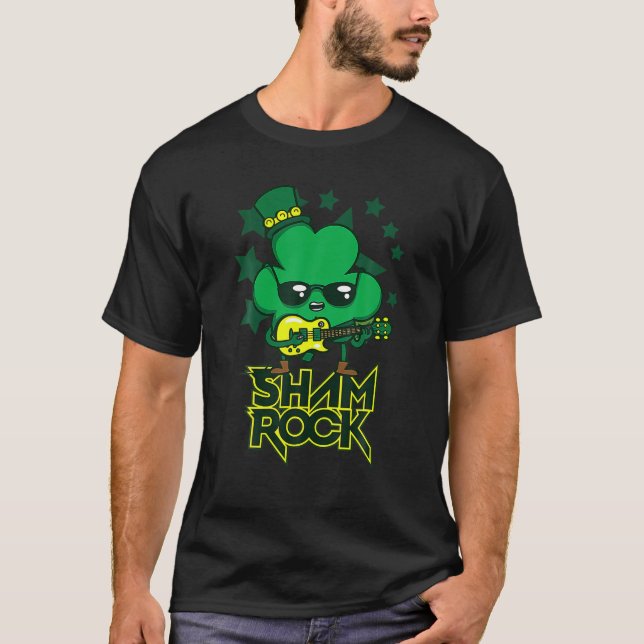 Rockstar Shamrock And Roll Funny St Patrick Day Vi T-Shirt (Front)
