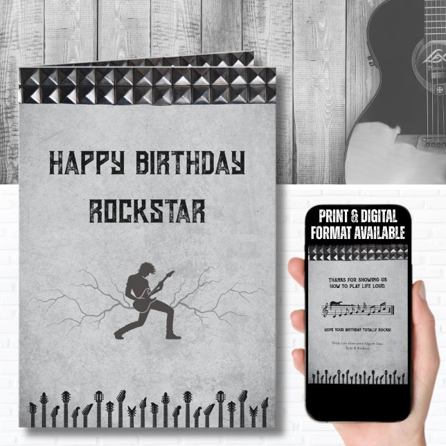 Rockstar Studded Guitar Theme Happy Birthday Card (The ultimate musician birthday card for a guitarist, band member, or anyone who lives life loud)