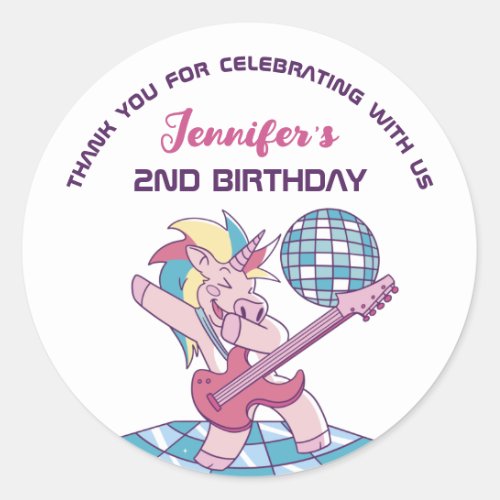 Rockstar Unicorn Kids Birthday Party Favor Classic Round Sticker