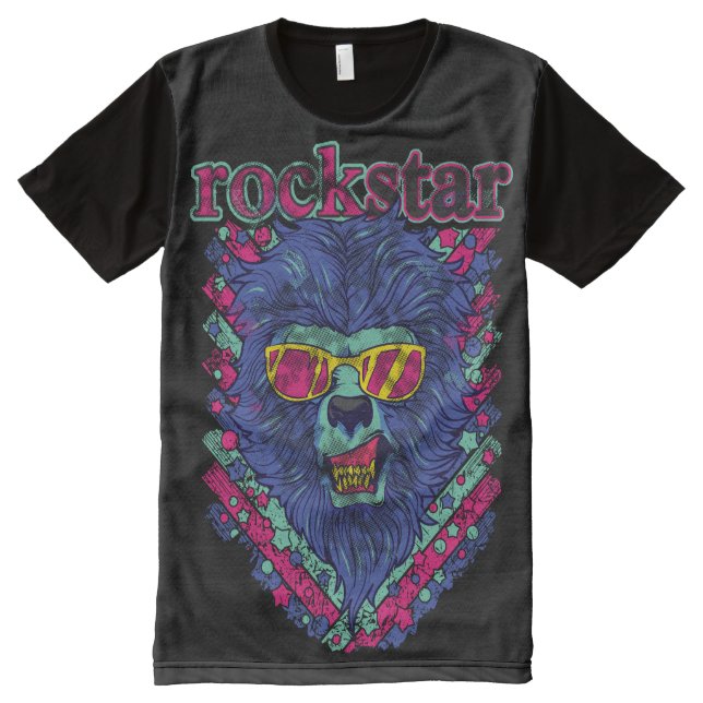 RockStar Wolf All-Over-Print T-Shirt (Front)