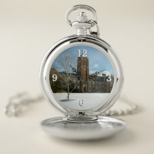 Rockwell in Winter at Grove City College Pocket Watch
