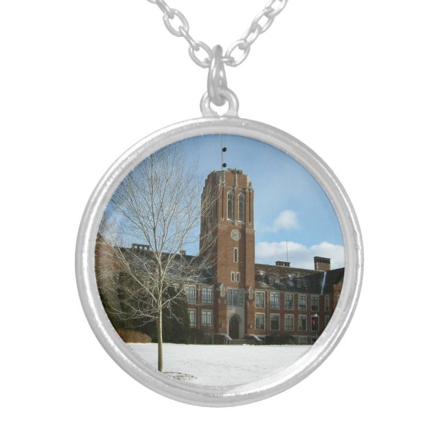 Rockwell in Winter at Grove City College Silver Plated Necklace (Front)