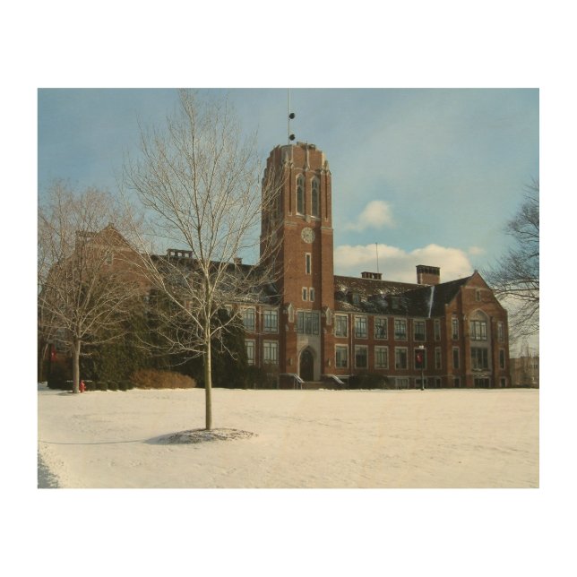 Rockwell in Winter at Grove City College Wood Wall Art (Front)