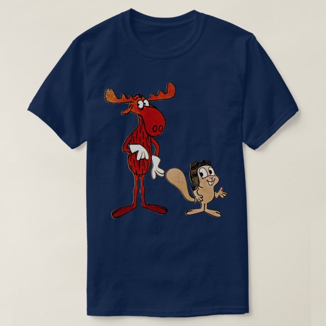 Rocky and Bullwinkle Authentic Style Distressed T-Shirt (Design Front)