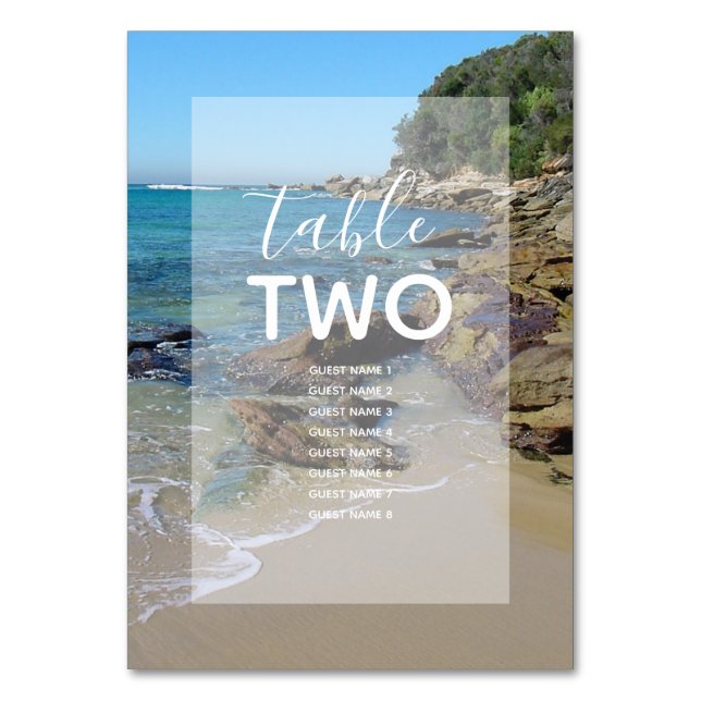 Rocky Beach Wedding Guest Names Table Number (Front)