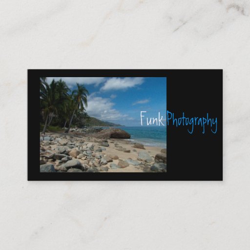 Customizable Rocky Beach with Palm Trees Business Card Template