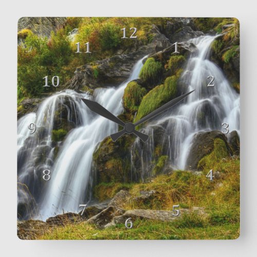 Rocky Boulders With Cascading Waterfalls Square Wall Clock