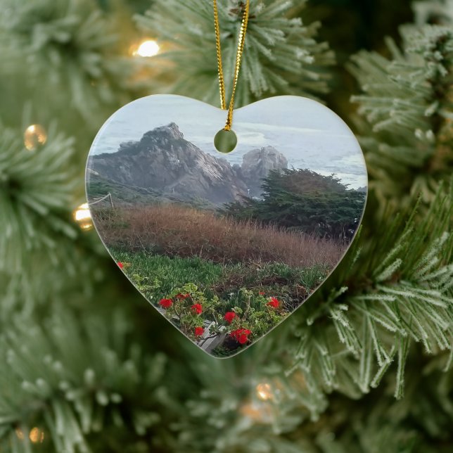 Rocky California Coast Rocky Point Heart Ceramic Ornament (Tree)