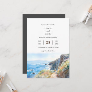 Rocky Cliff Trail Blue Ocean Waves Beach Wedding Invitation