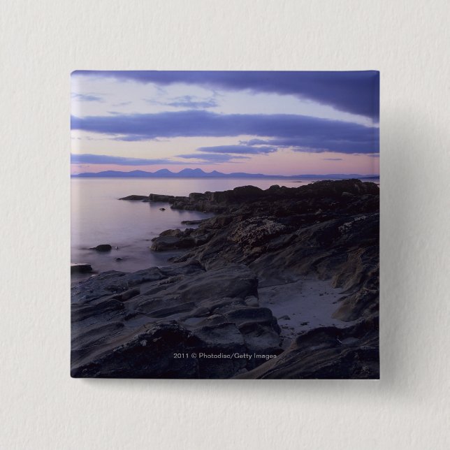 Rocky Coast at Sunset in Kintyre, Argyll, Scotland Pinback Button (Front)