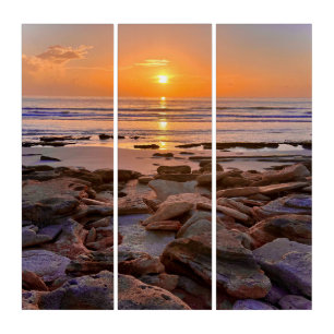 "Rocky Coast Sunrise" Triptych 3 panel wall decor